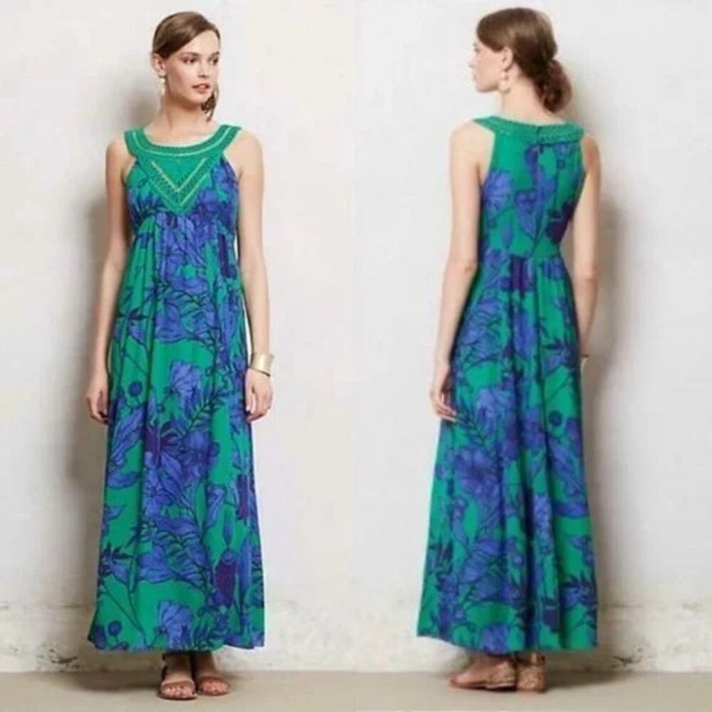 Green & Blue Floral Sleeveless Maxi Dress